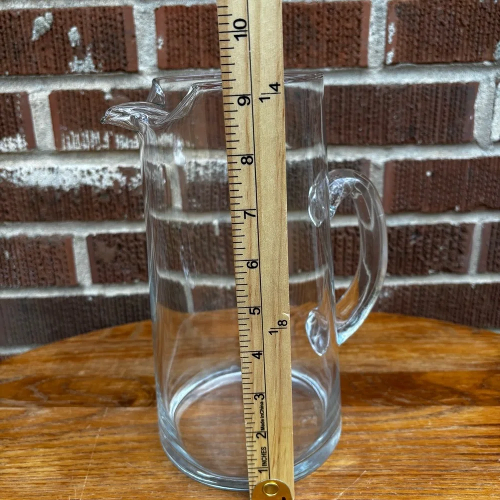 Vintage Hand Blown Clear Crystal Tall Pitcher Applied Handle & Pinched Spout